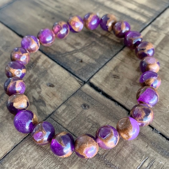 Lavender Opal & Bronzite Chakra Stretch Bracelet - Picture 3 of 4